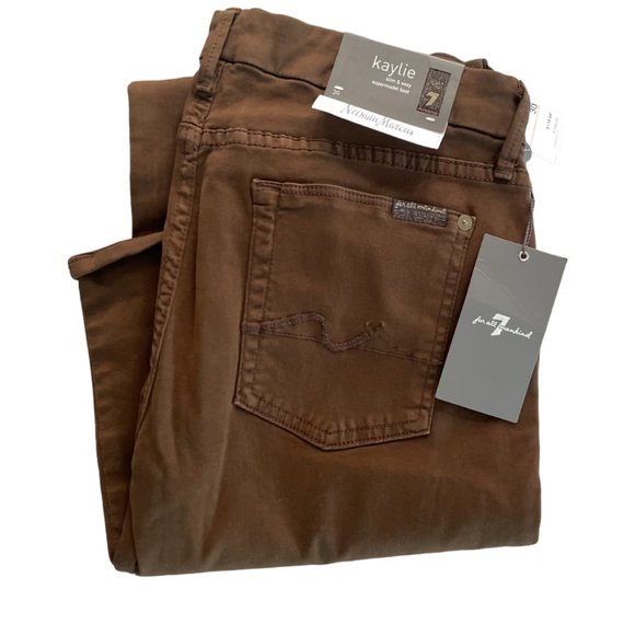 NWT 7 For All Mankind Brown Kylie Slim & Sexy Supermodel Boot Cut Jeans Size 30 - Picture 3 of 7